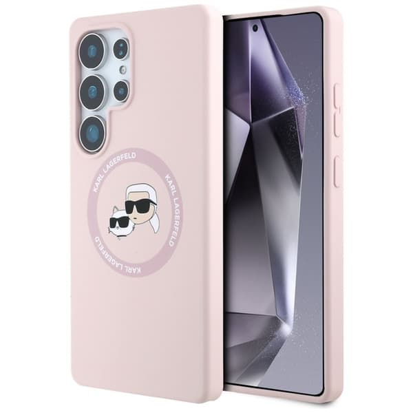 KarlLagerfeldSiliconeDoubleHeadsAndCircleMagSafe-CaseforSamsungGalaxyS25Ultra(Pink)