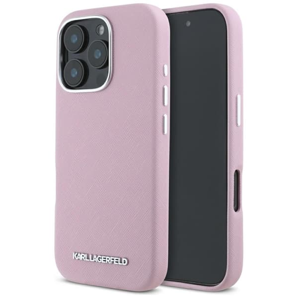 KarlLagerfeldSaffianoFullWrappedElongatedMetalLogoMagSafe-CaseforiPhone16ProMax(pink)