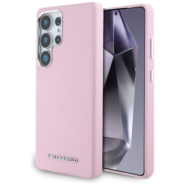 KarlLagerfeldSaffianoFullWrappedElongatedMetalLogoMagSafe-CaseforSamsungGalaxyS25Ultra(pink)