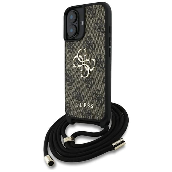 Guess 4G Big Logo Cord Strap Crossbody - Case for iPhone 16 (brown)