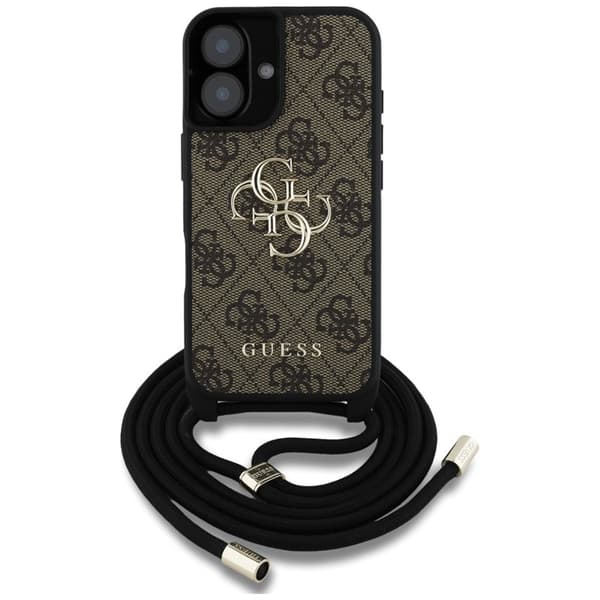 Guess 4G Big Logo Cord Strap Crossbody - Case for iPhone 16 Plus (brown)