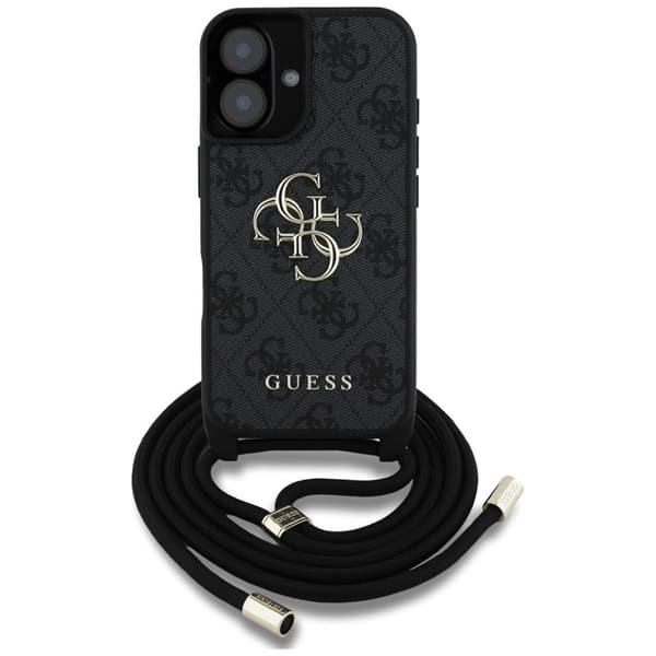 Guess 4G Big Logo Cord Strap Crossbody - Case for iPhone 16 Plus (black)