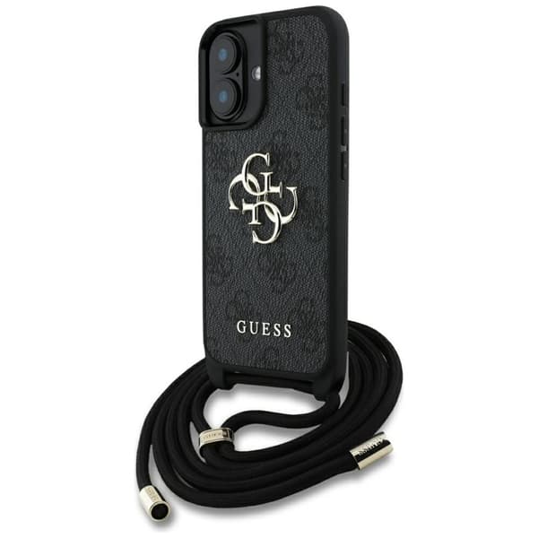 Guess 4G Big Logo Cord Strap Crossbody - Case for iPhone 16 Plus (black)