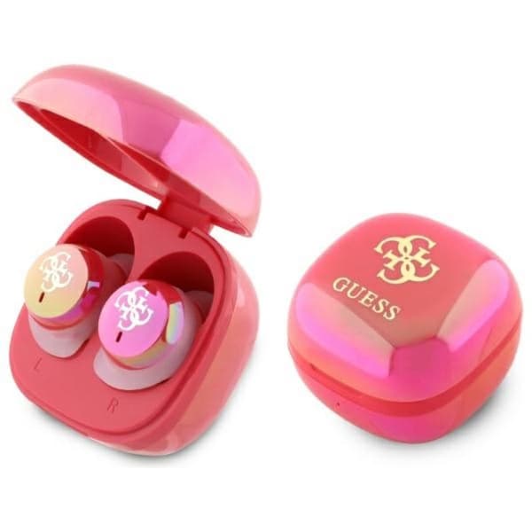 Guess 4G Printed Logo - Bluetooth TWS Headphones + Charging Case (Fuchsia)