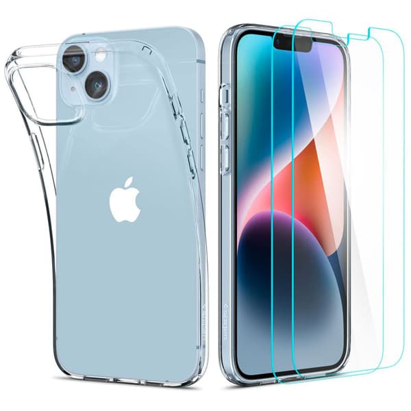 Spigen Crystal Pack - Sæt med etui til iPhone 15 Plus / iPhone 14 Plus + beskyttelsesglas (klart)