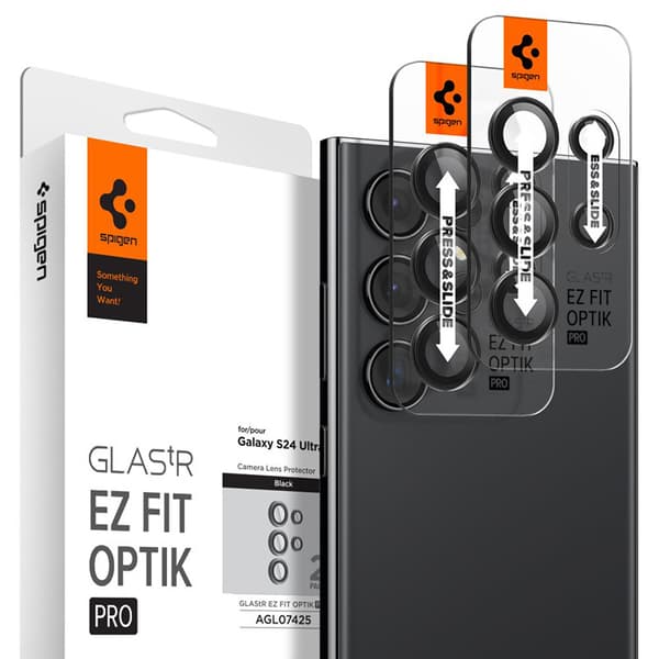 Spigen Optik.TR EZ Fit Camera Lens Protector 2-Pack - Linsebeskyttelsesglas til Samsung Galaxy S24 Ultra (2 stk) (Sort)