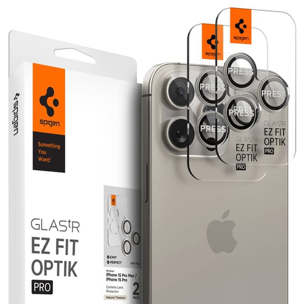 Spigen Optik.TR EZ Fit Camera Lens Protector 2-Pack - Linsebeskyttelsesglas til iPhone 15 Pro / 15 Pro Max / iPhone 14 Pro / 14 Pro Max (2 stk) (Natu