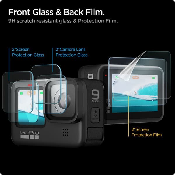 Spigen Glas.TR Slim + Film 2-Set - Glas- og filmsæt til GoPro Hero 12/11/10/9 (2 sæt)