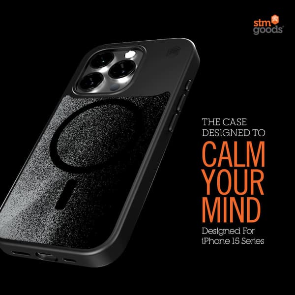 STM Relax Sand MagSafe - Anti-stress cover til iPhone 15 Pro (sort / grå)