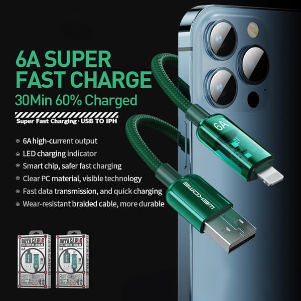 WEKOMEWDC-180Vanguard-serien-USB-Atillblixtsnabbladdningsanslutningskabel1m(grön)