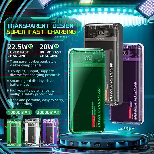 WEKOMEWP-351Vanguard-serien-Powerbank20000mAhPD20W+QC22,5W(grön/transparent)