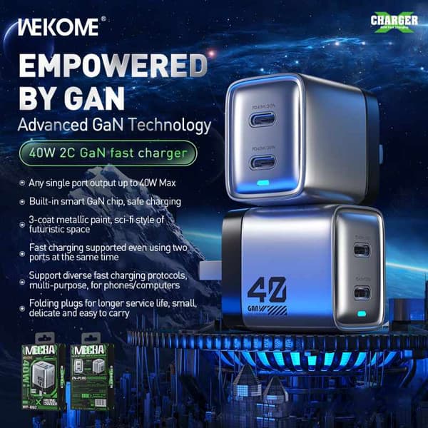 WEKOMEWP-U02MechaSeries-2xUSB-CSupersnabbladdareGaN40Wnätladdare(silver)