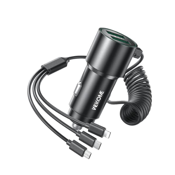 WEKOMEWP-C44PopDigitalSeries-Bilopladermedintegreret3-i-1USB-C/Lightning/MicroUSB+2xUSB-A33Wkabel(sort)