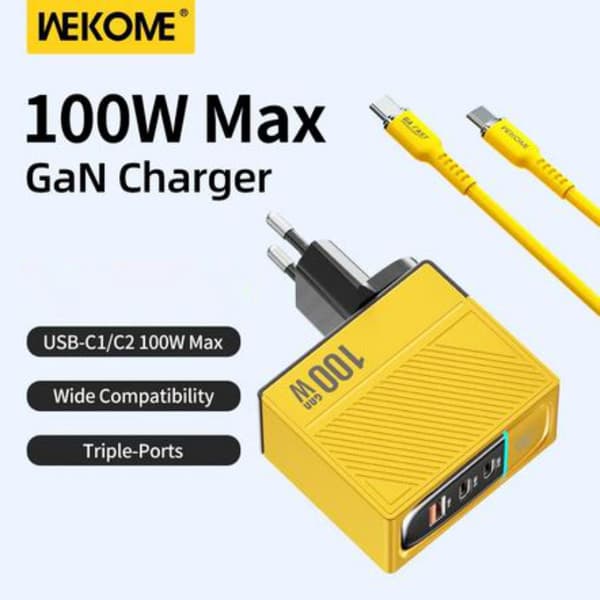 WEKOMEWP-U155TintSeries-2xUSB-C&USB-ASupersnabbladdareGaN100W(Gul)