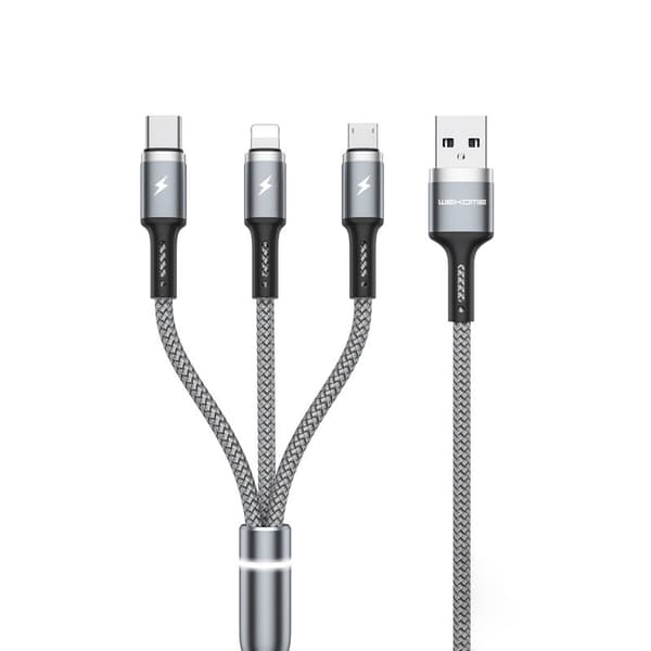WEKOMEWDC-119FythonSeries-3-i-1USB-AtilLightning+USB-C+MicroUSBPD-tilslutningskabel1,2m(sølv)