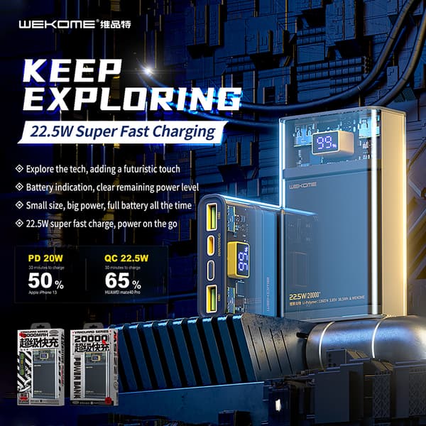 WEKOMEWP-321VanguardSeries-Powerbank20000mAhSuperChargingPD20W+QC22,5W(svart/transparent)