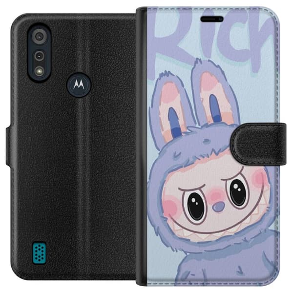 Motorola Moto E6i Tegnebogsetui Blå Kanin Labubu