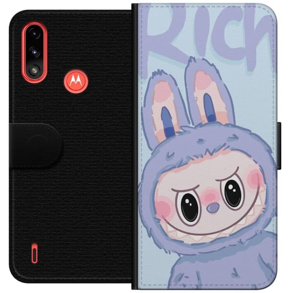 Motorola Moto E7 Power Lompakkokotelo Sininen Jänis Labubu