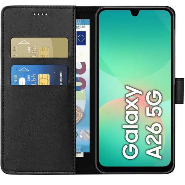 Coque för Samsung Galaxy A26 5G - Svart Plånbok med Magnetfäste för Kortförvaring Phonillico®