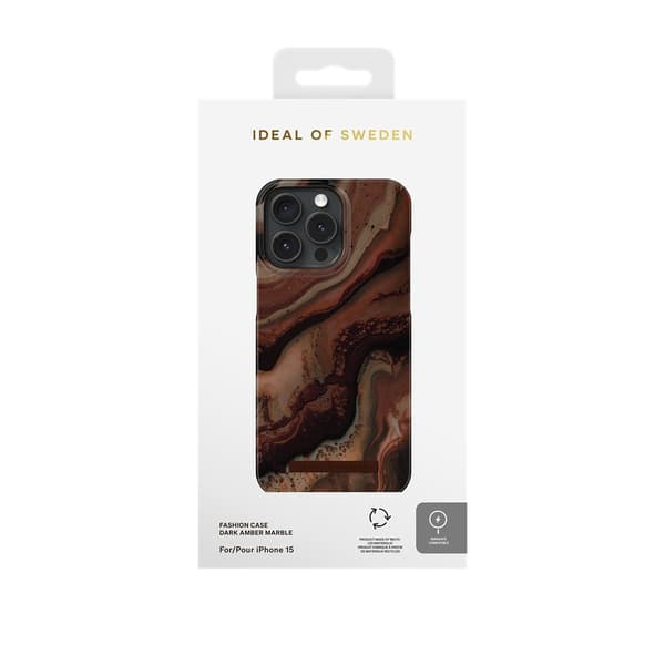 Ideal of Sweden iPhone 15 Kuori Fashion Case MagSafe Dark Amber Marble