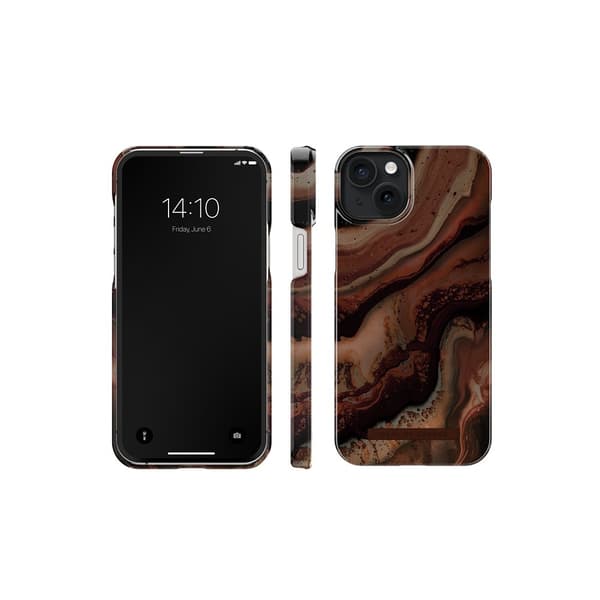 Ideal of Sweden iPhone 15 Plus Kuori Fashion Case MagSafe Dark Amber Marble