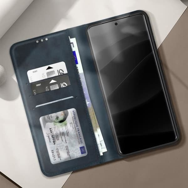 Hus för Redmi Note 14 Pro och 14 Pro Plus Plånbok och Stöd Blå Natt