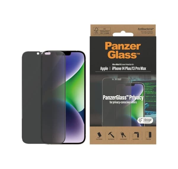 PanzerGlass, Skærmbeskytter, Apple, iPhone 14 Plus/13 Pro Max, Glas, Sort, Ultra-Wide Fit, Privatliv