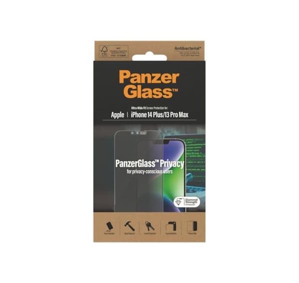 PanzerGlass, Skærmbeskytter, Apple, iPhone 14 Plus/13 Pro Max, Glas, Sort, Ultra-Wide Fit, Privatliv