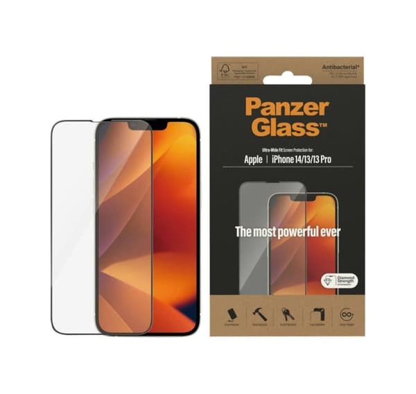 PanzerGlass, Näytönsuoja, Apple, iPhone 14/13/13 Pro, Lasi, Läpinäkyvä, Ultra-Wide Fit