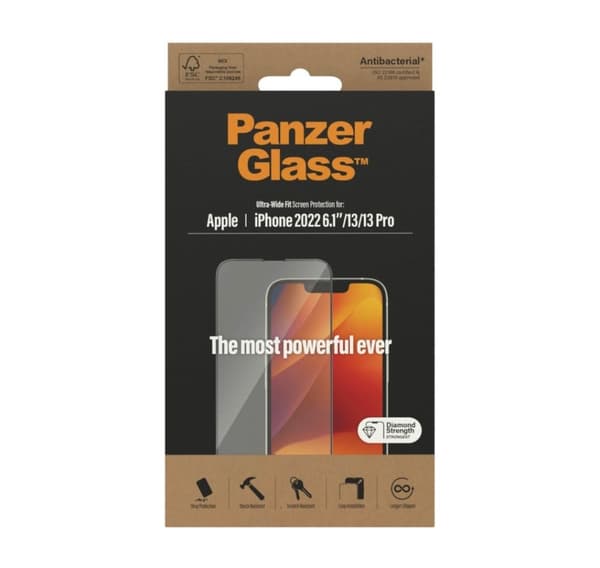 PanzerGlass, Näytönsuoja, Apple, iPhone 14/13/13 Pro, Lasi, Läpinäkyvä, Ultra-Wide Fit