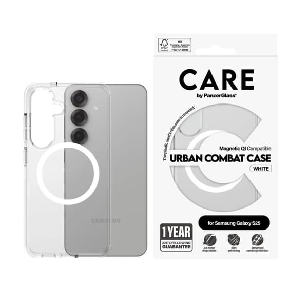 CARE Rygbeskyttelse, Samsung, Galaxy S25, Genbrugsplastik, Hvid