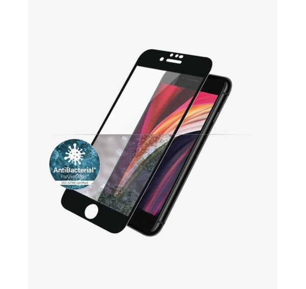 PanzerGlass, Apple, iPhone 6/6s/7/8/SE 2020, Hybridglass, Svart, Avrundede kanter, 100 % berøringsbeskyttelse, Krystallklar, Skjermbeskytter