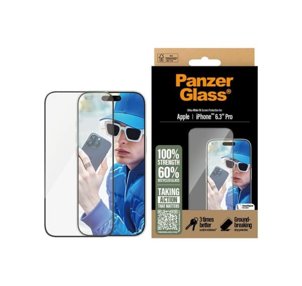 PanzerGlass skjermbeskytter, Apple, iPhone 16 Pro, Glass, Transparent, Ultra-Wide Fit