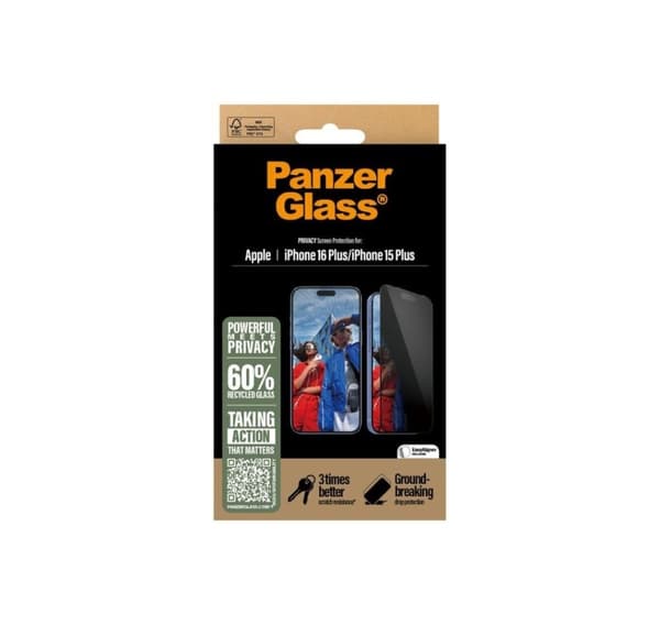 PanzerGlass Näytönsuoja, Apple, iPhone 16 Plus/iPhone 15 Plus, Karkaistu lasi, Musta, Erittäin leveä istuvuus