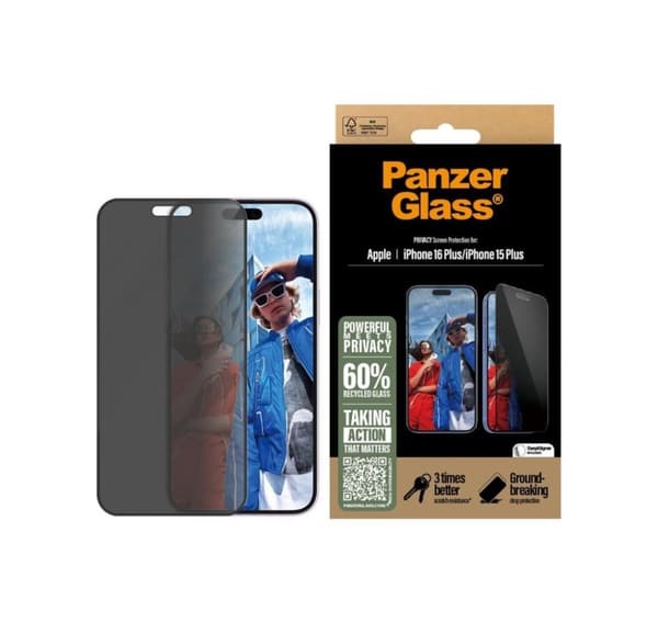 PanzerGlass Näytönsuoja, Apple, iPhone 16 Plus/iPhone 15 Plus, Karkaistu lasi, Musta, Erittäin leveä istuvuus