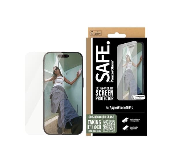 PanzerGlass Skærmbeskytter, Apple, iPhone 16 Pro, Glas, Transparent, Ultra-Wide Fit