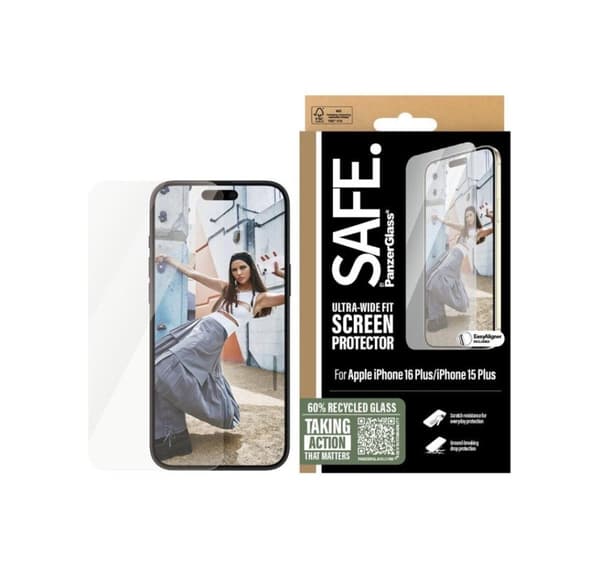 PanzerGlass Skärmskydd, Apple, iPhone 16 Plus, Glas, Transparent, Ultra Wide Fit