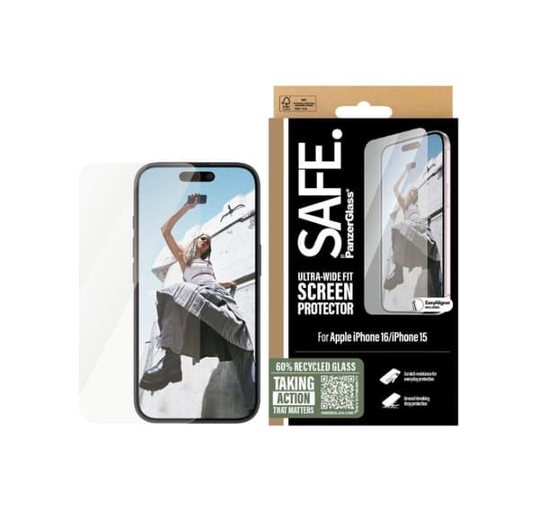 PanzerGlass Näytönsuoja, Apple, iPhone 16, Lasi, Läpinäkyvä, Ultra-Wide Fit