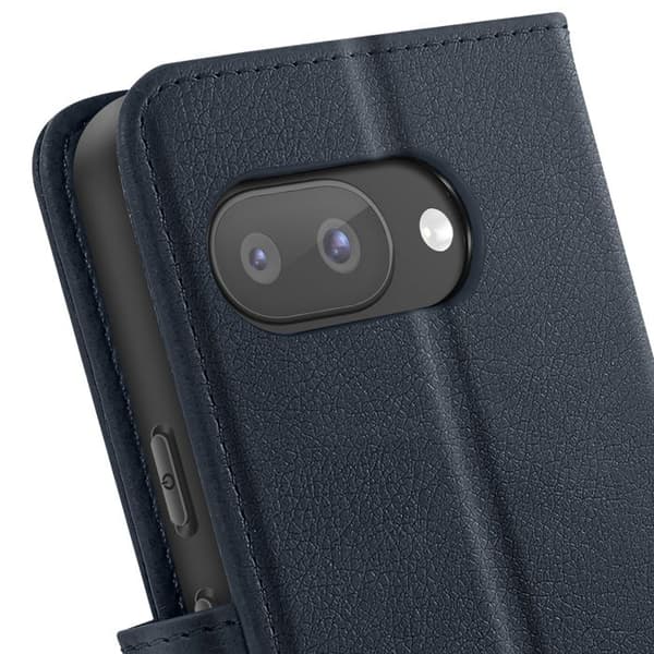 Fodral för Google Pixel 9a Klädd Plånbok och Videoställ Blå Natt