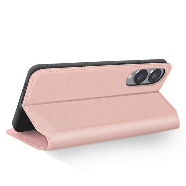 Fodral för Samsung S25 Edge Klippportfölj med kortfack och videostöd i roséguld