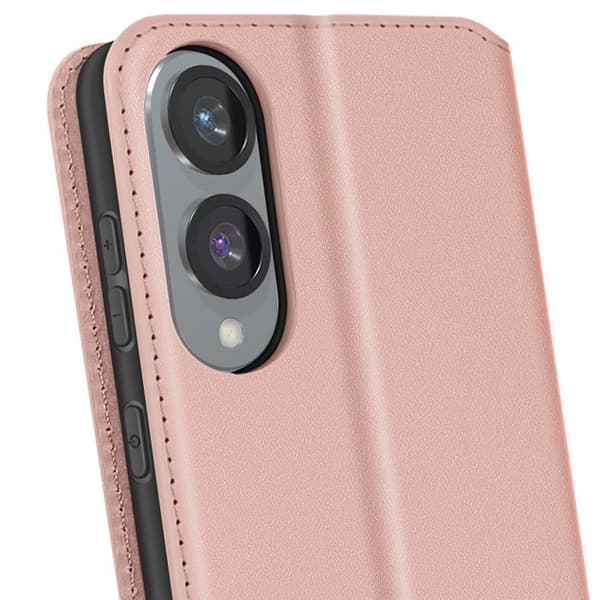 Fodral för Samsung S25 Edge Klippportfölj med kortfack och videostöd i roséguld