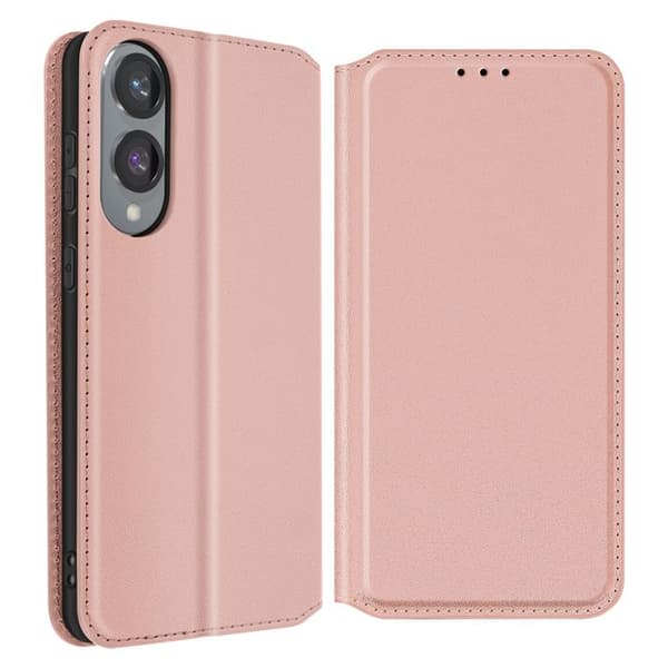 Fodral för Samsung S25 Edge Klippportfölj med kortfack och videostöd i roséguld