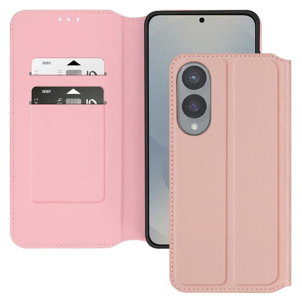 Fodral för Samsung S25 Edge Klippportfölj med kortfack och videostöd i roséguld