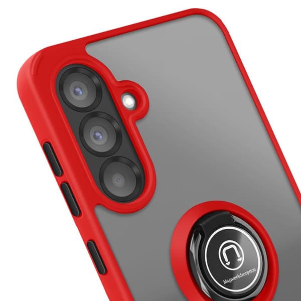 Coque för Samsung Galaxy A56 med magnetisk ring, genomskinlig röd.