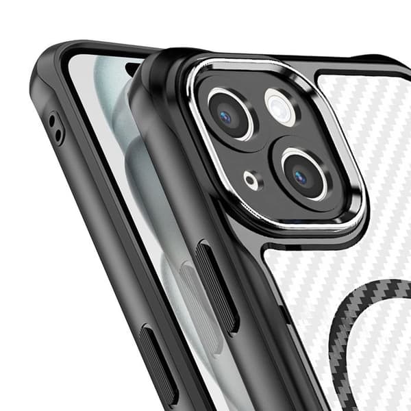Skal för iPhone 15 MagSafe Kolfiber Bakskydd Stöttålig Förstärkt Svart
