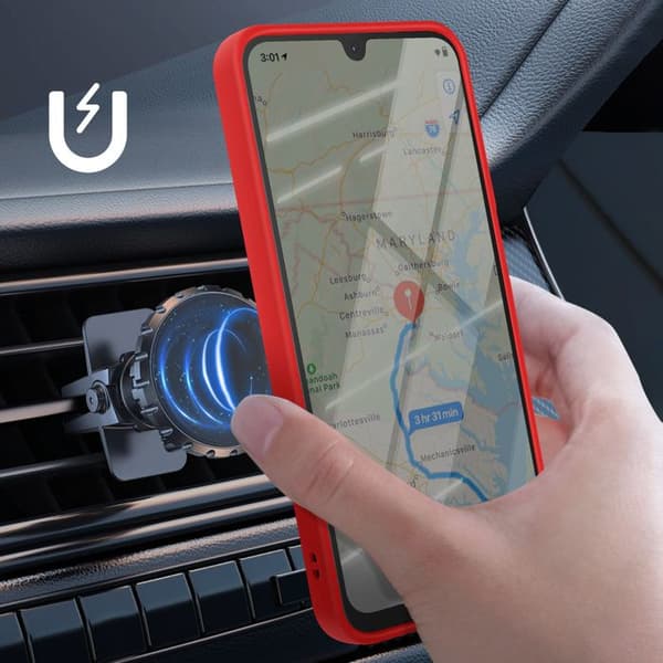 Coque för Samsung Galaxy A26 med magnetring, genomskinlig bakgrund i röd.