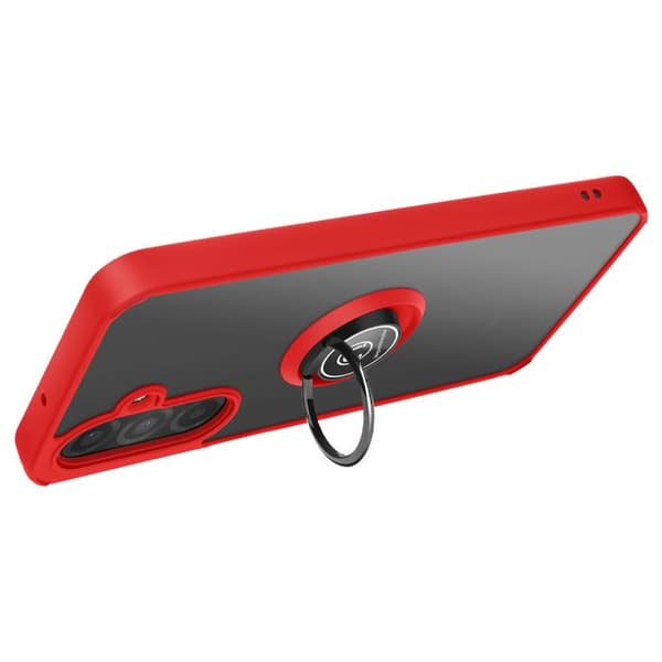 Coque för Samsung Galaxy A26 med magnetring, genomskinlig bakgrund i röd.