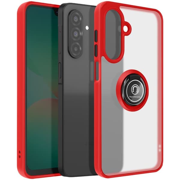 Coque för Samsung Galaxy A26 med magnetring, genomskinlig bakgrund i röd.