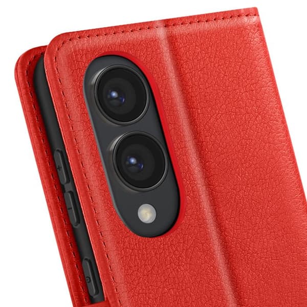 Etui för Samsung Galaxy S25 Edge Klämportfölj och Videostöd Röd
