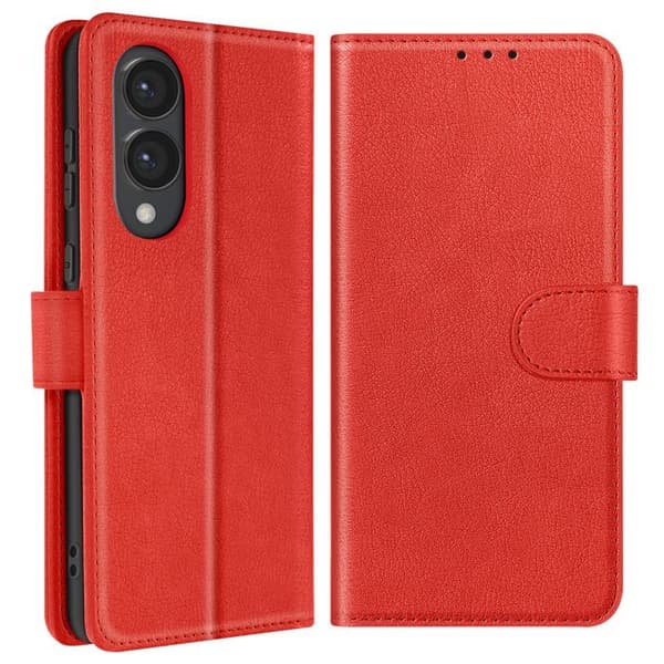 Etui för Samsung Galaxy S25 Edge Klämportfölj och Videostöd Röd